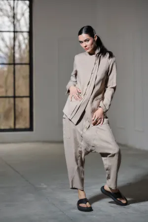 Avant garde linen blazer featuring asymmetrical button closure