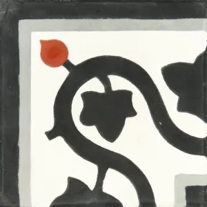 Black, Grey and Red Lierre Corner Carocim Tile (8" x 8") (Individual Tile)