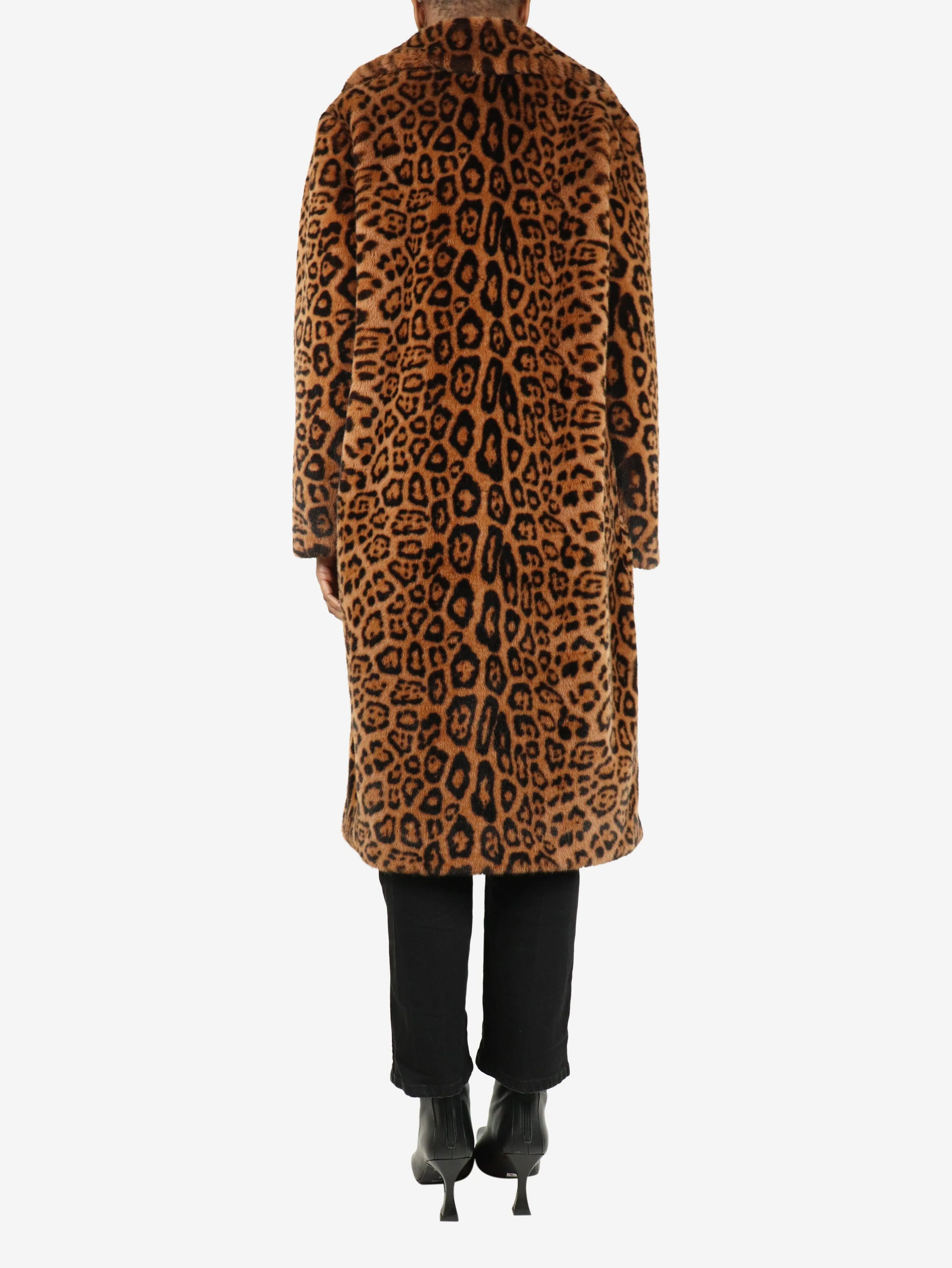 Brown Fanny faux fur leopard print coat - size UK 6