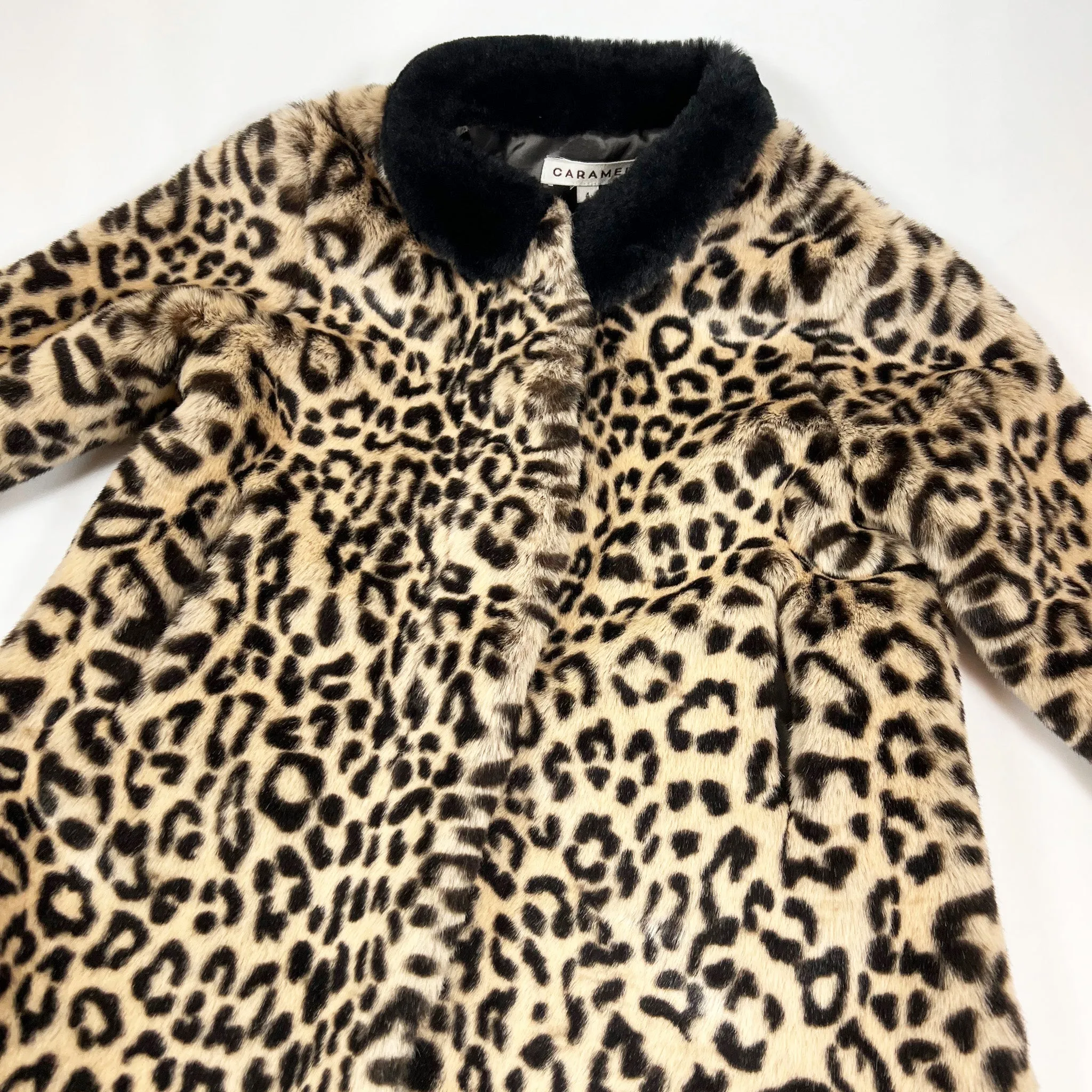 Caramel leopard faux fur coat 4Y