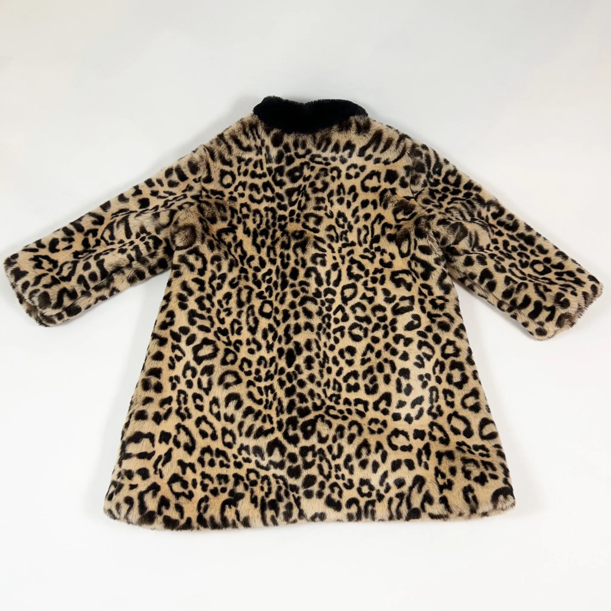 Caramel leopard faux fur coat 4Y