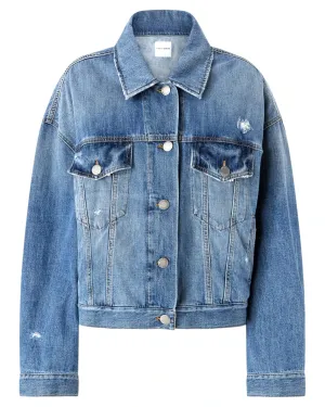 Giubbino Jeans  Denim Rebel Wash con Taschini e Rotture