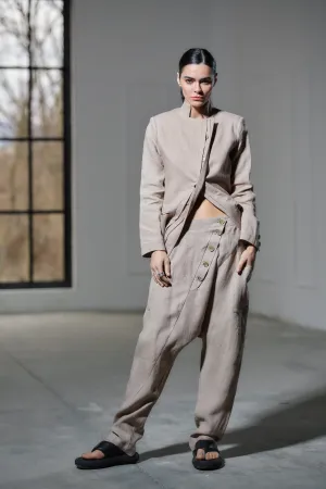 Light beige drop crotch linen pants