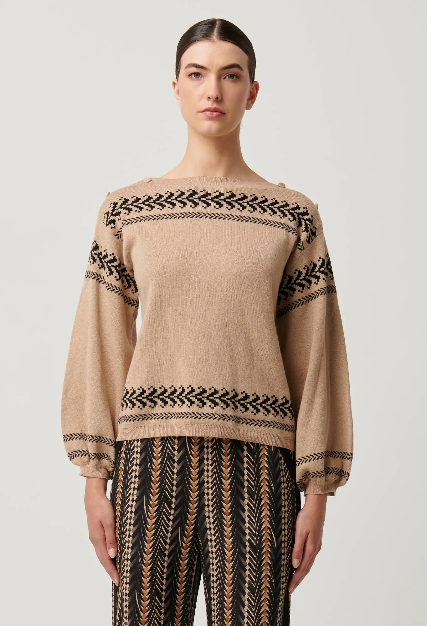 ONCE WAS Odessa Merino Blend Knit Top wheat