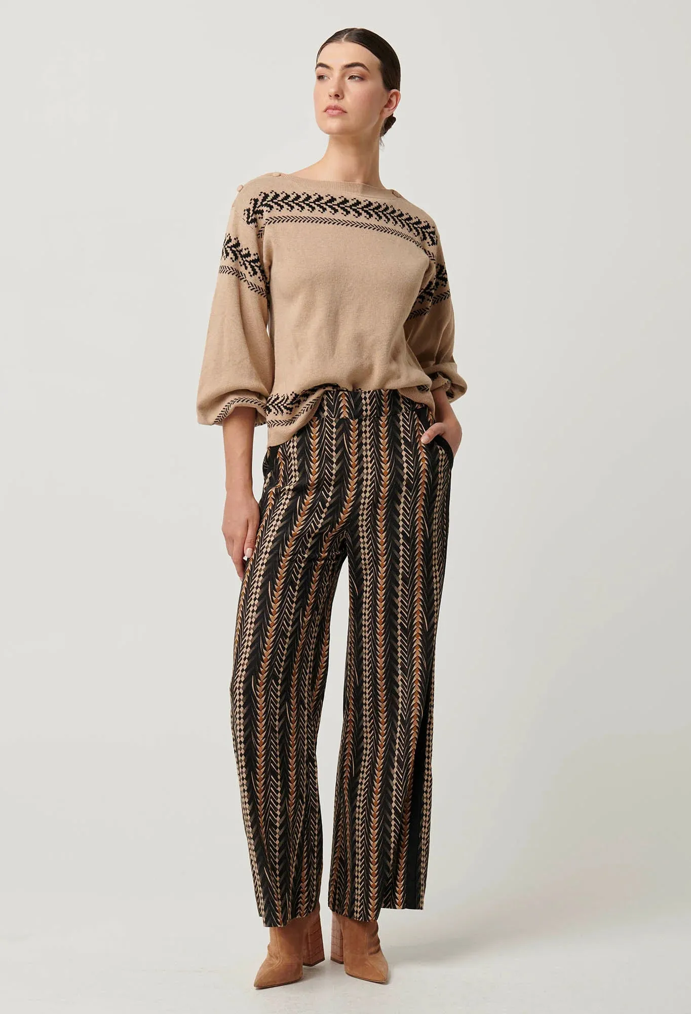 ONCE WAS Odessa Merino Blend Knit Top wheat