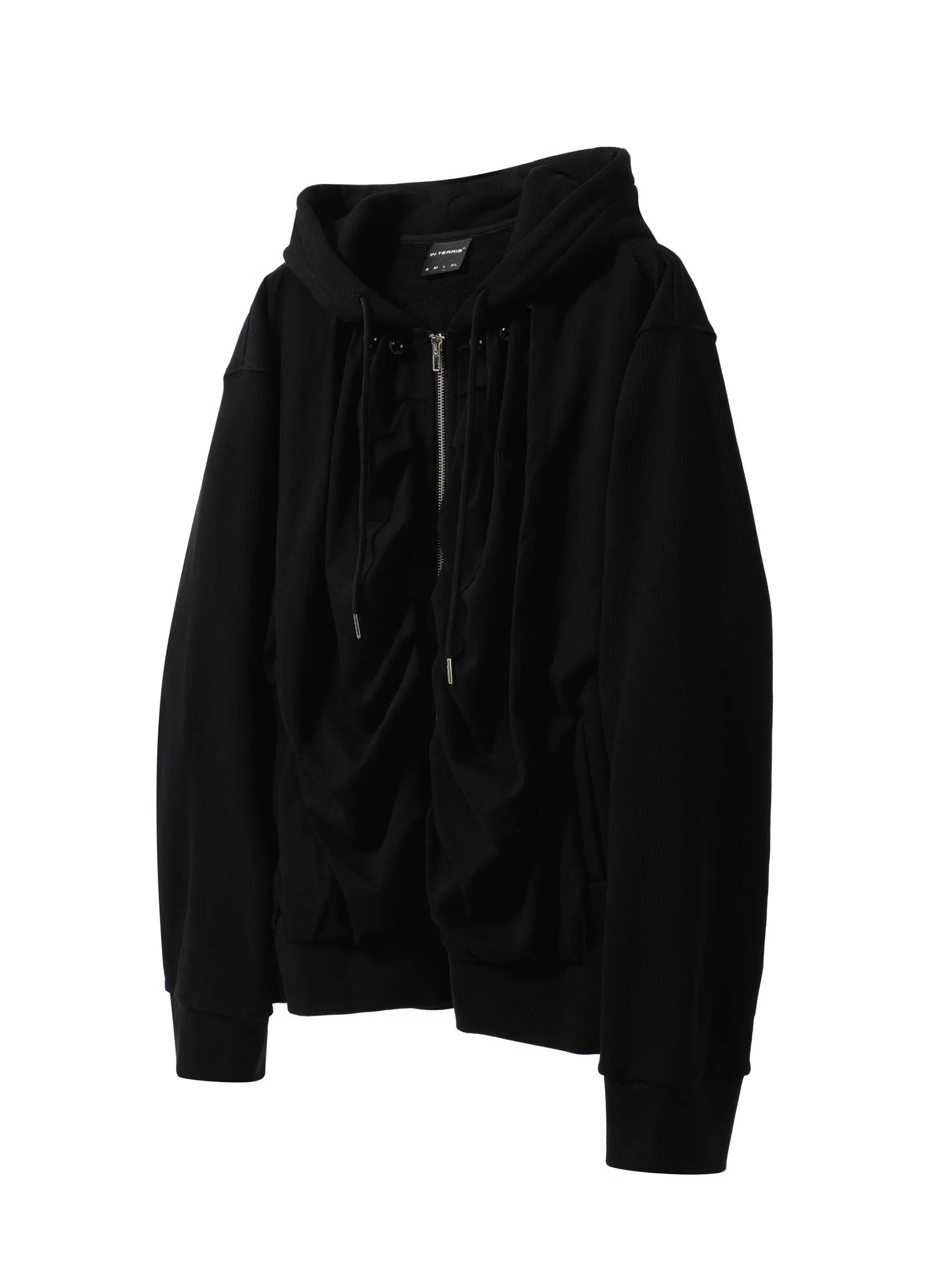 Stylish Pleated Hooded Cotton Sweater With Zip Closure