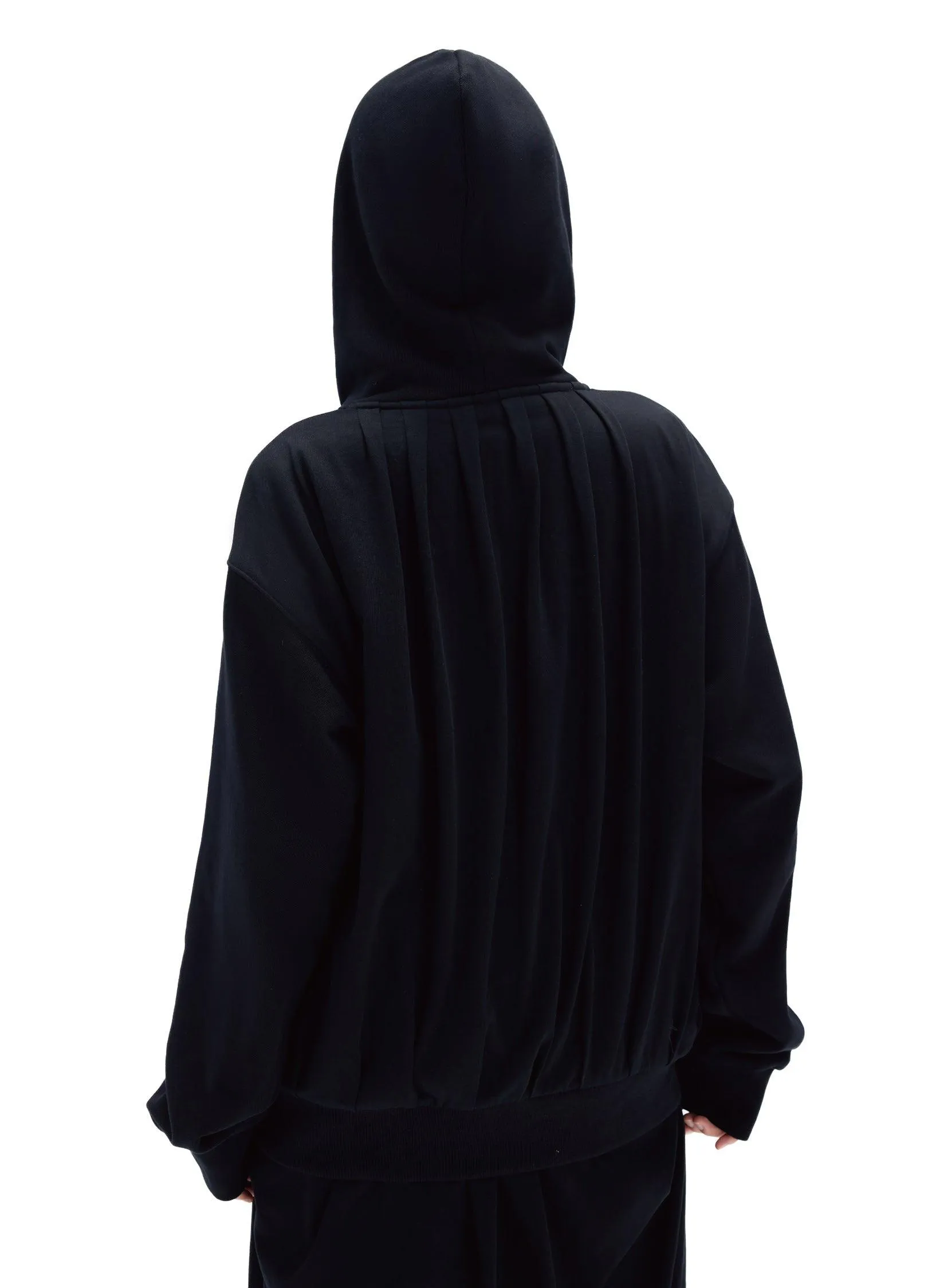 Stylish Pleated Hooded Cotton Sweater With Zip Closure