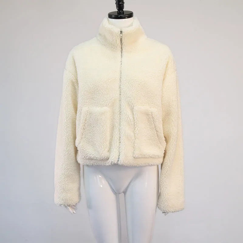 Zip Up Faux Shearling Shaggy Oversized Coat Jacket